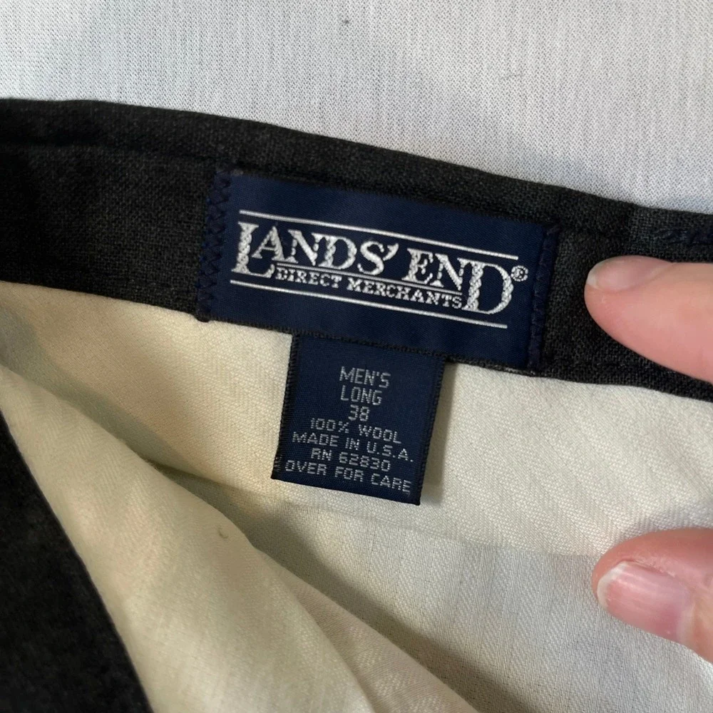 VTG Lands End Mens 38 (Fit 37x30.5) 100% Wool Pleated Dress Pants Charcoal USA